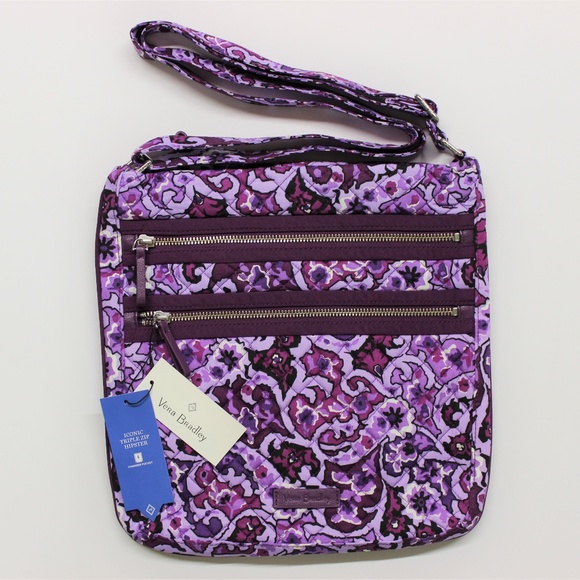 Vera Bradley Handbags - Vera Bradley Triple-Zip Crossbody - Lilac Paisley